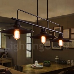 Lampada a sospensione rustica vintage in acciaio a 3 luci E27 120 cm
