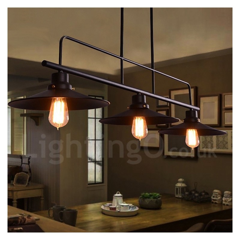 Lampada a sospensione rustica vintage in acciaio a 3 luci E27 120 cm
