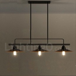 Lampada a sospensione rustica vintage in acciaio a 3 luci E27 120 cm