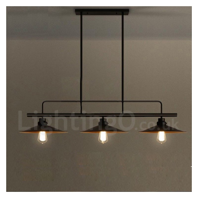 Lampada a sospensione rustica vintage in acciaio a 3 luci E27 120 cm