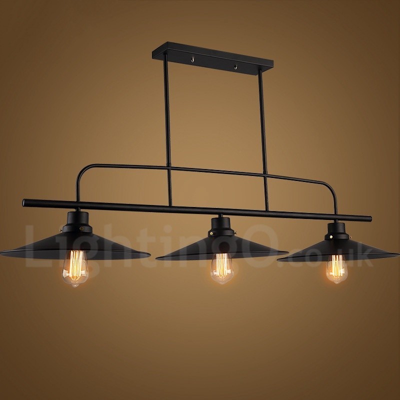 Lampada a sospensione rustica vintage in acciaio a 3 luci E27 120 cm