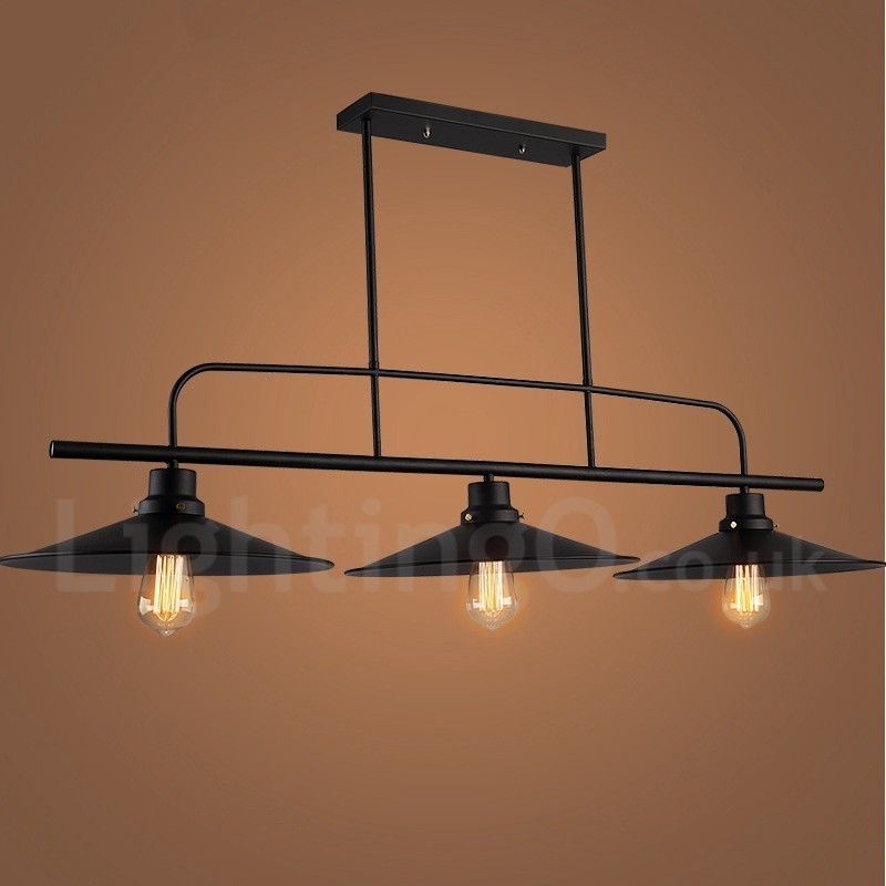 Lampada a sospensione rustica vintage in acciaio a 3 luci E27 120 cm
