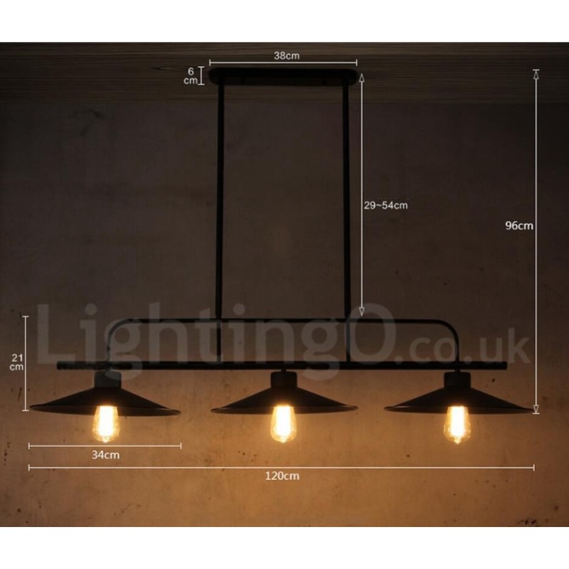 Lampada a sospensione rustica vintage in acciaio a 3 luci E27 120 cm