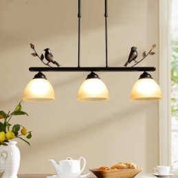 Lampada a sospensione vintage rustica in acciaio con paralume in vetro a 3 luci E27