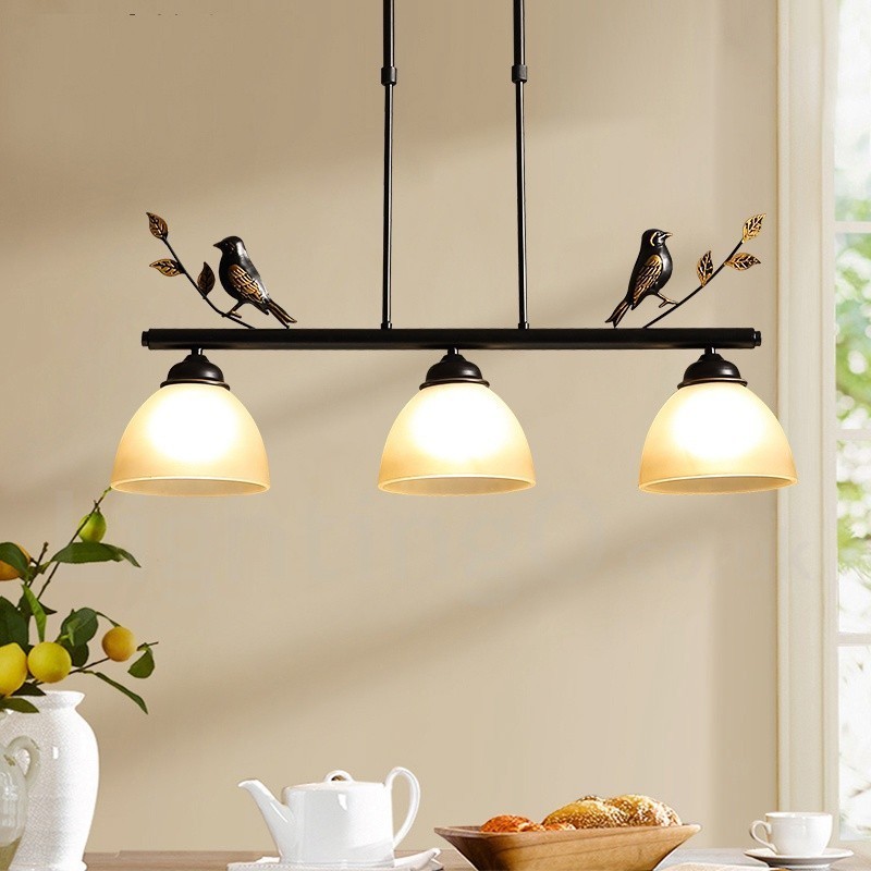 Lampada a sospensione vintage rustica in acciaio con paralume in vetro a 3 luci E27
