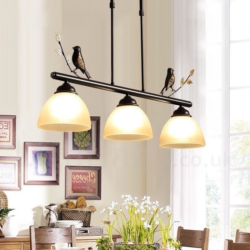 Lampada a sospensione vintage rustica in acciaio con paralume in vetro a 3 luci E27
