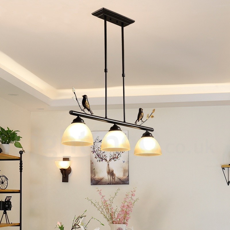Lampada a sospensione vintage rustica in acciaio con paralume in vetro a 3 luci E27