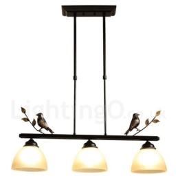 Lampada a sospensione vintage rustica in acciaio con paralume in vetro a 3 luci E27