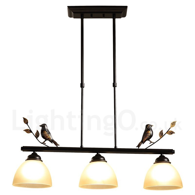 Lampada a sospensione vintage rustica in acciaio con paralume in vetro a 3 luci E27