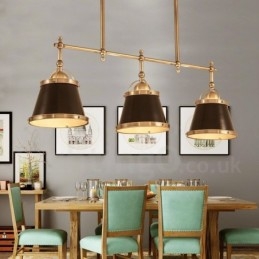Lampada a sospensione retrò rustica in ottone 3 luci E27 110 cm