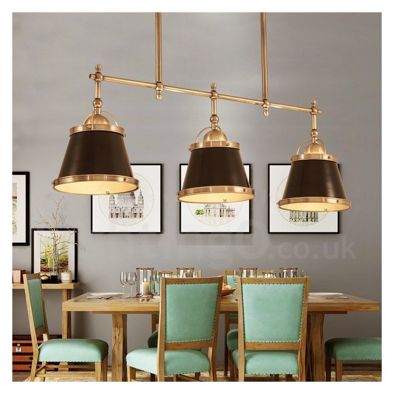 Lampada a sospensione retrò rustica in ottone 3 luci E27 110 cm