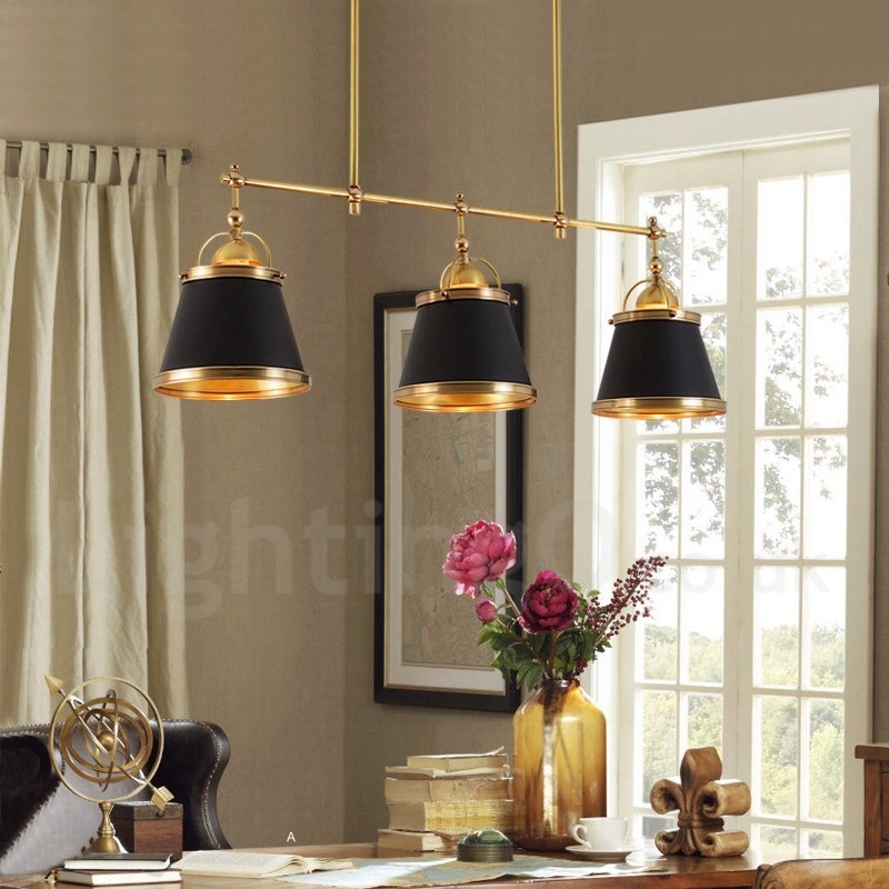Lampada a sospensione retrò rustica in ottone 3 luci E27 110 cm