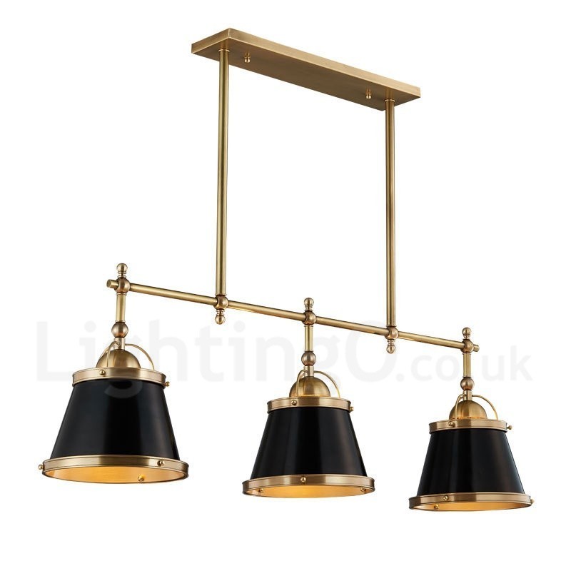 Lampada a sospensione retrò rustica in ottone 3 luci E27 110 cm