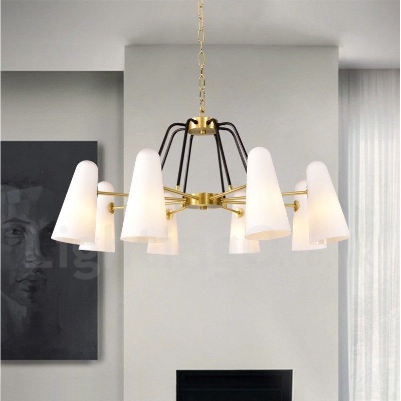Lampadario a sospensione in ottone e vetro retrò rustico a 8 luci 89 cm