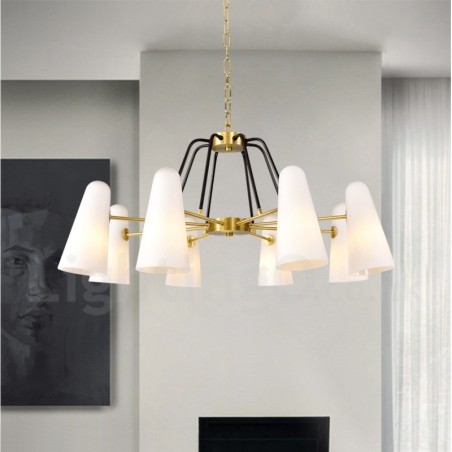 Lampadario a sospensione in ottone e vetro retrò rustico a 8 luci 89 cm