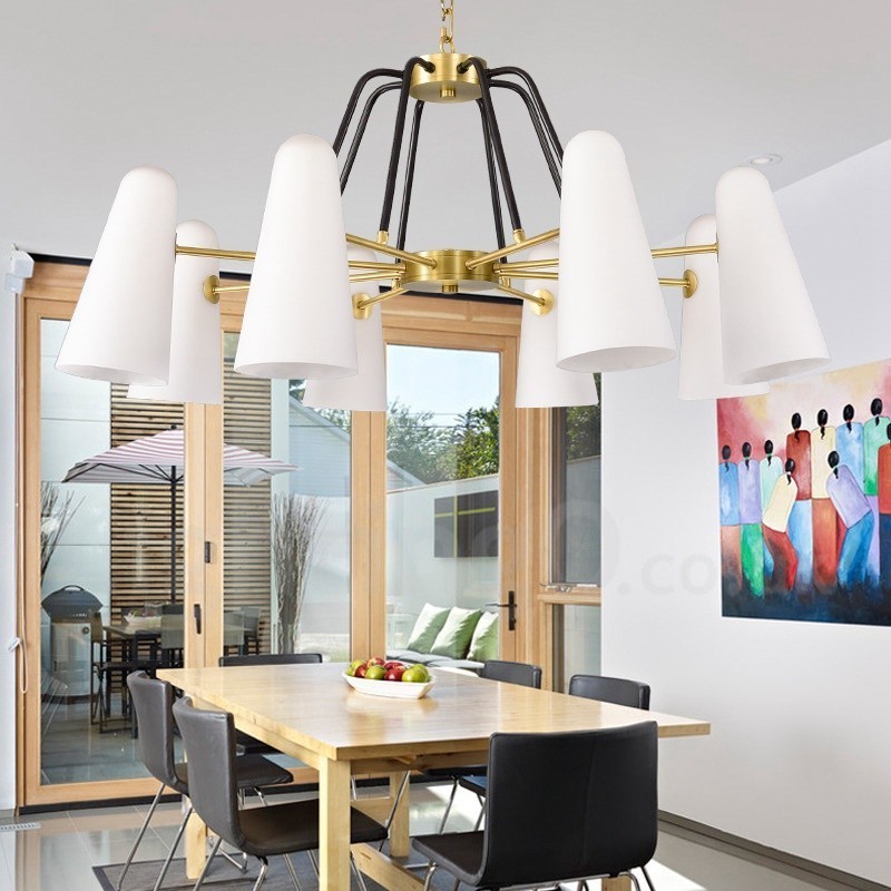 Lampadario a sospensione in ottone e vetro retrò rustico a 8 luci 89 cm
