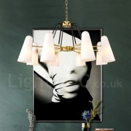 Lampadario a sospensione in ottone e vetro retrò rustico a 8 luci 89 cm