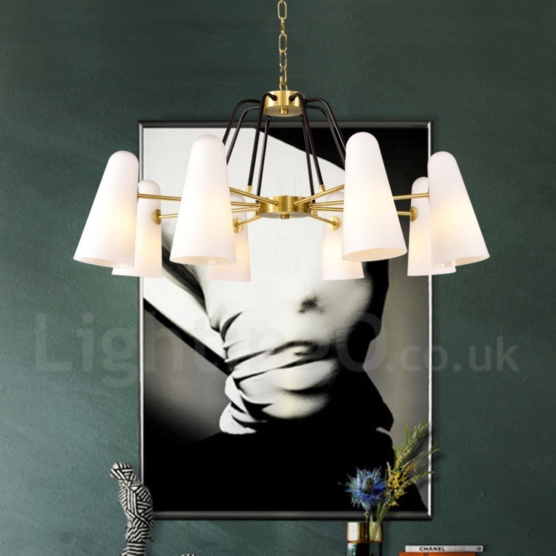 Lampadario a sospensione in ottone e vetro retrò rustico a 8 luci 89 cm