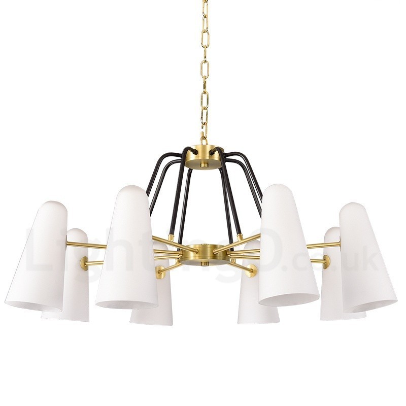 Lampadario a sospensione in ottone e vetro retrò rustico a 8 luci 89 cm