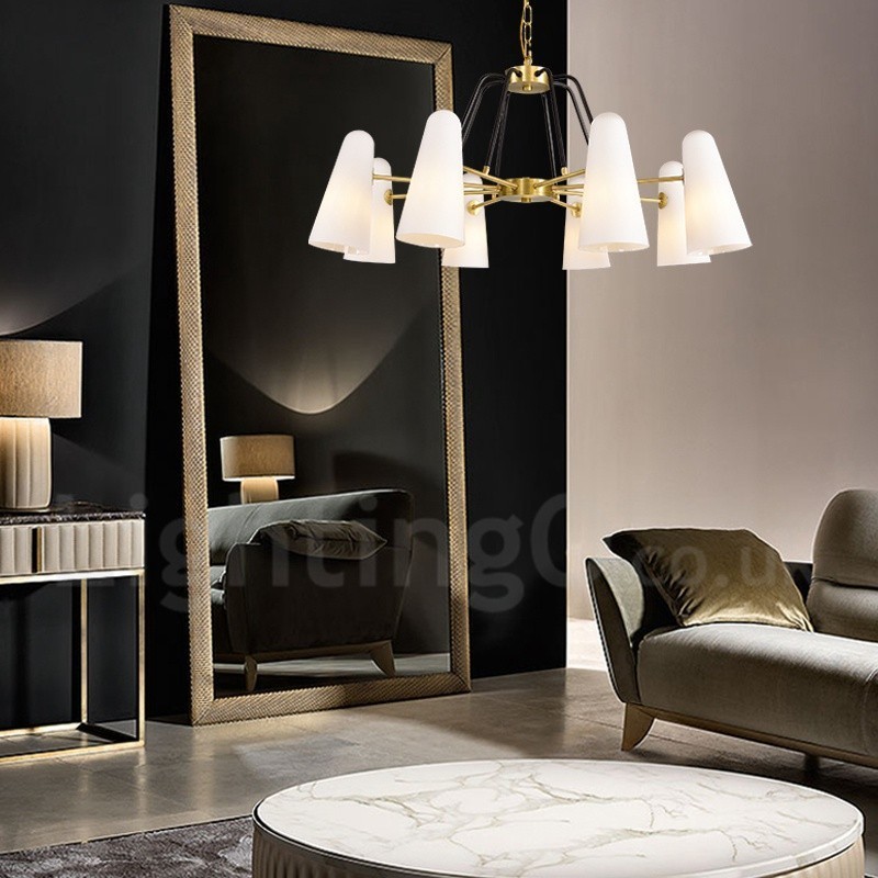 Lampadario a sospensione in ottone e vetro retrò rustico a 8 luci 89 cm