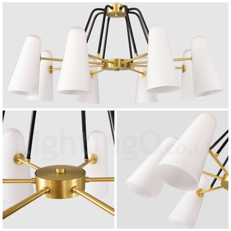 Lampadario a sospensione in ottone e vetro retrò rustico a 8 luci 89 cm