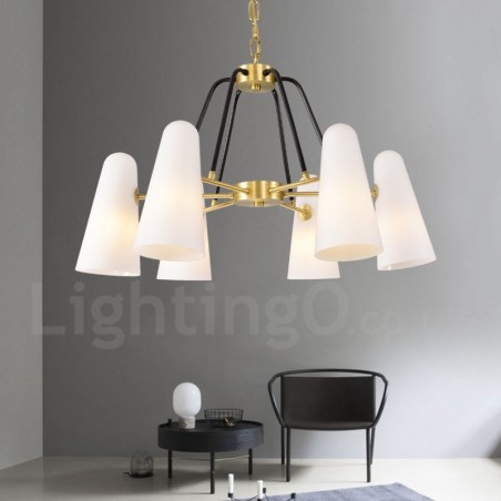 Lampadario a sospensione in ottone e vetro retrò rustico a 6 luci 69 cm