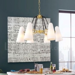 Lampadario a sospensione in ottone e vetro retrò rustico a 6 luci 69 cm