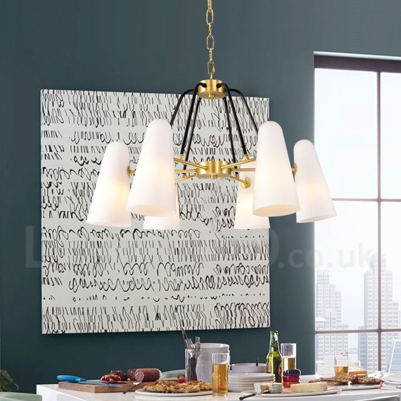 Lampadario a sospensione in ottone e vetro retrò rustico a 6 luci 69 cm