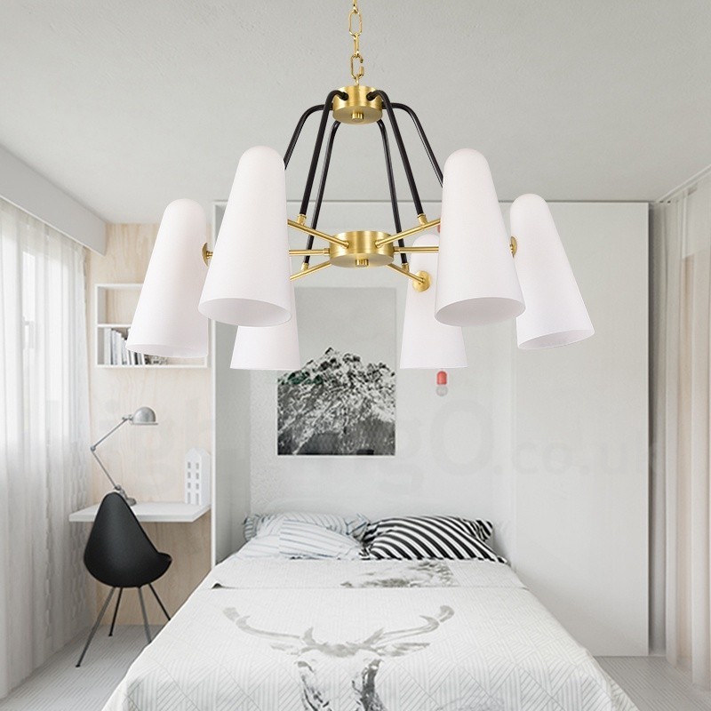 Lampadario a sospensione in ottone e vetro retrò rustico a 6 luci 69 cm