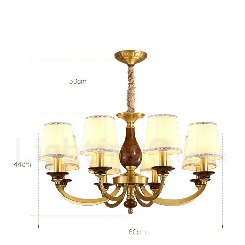 Lampadario a sospensione rustico retrò in ottone con paralume in vetro 8 luci E14 Ø 80 cm