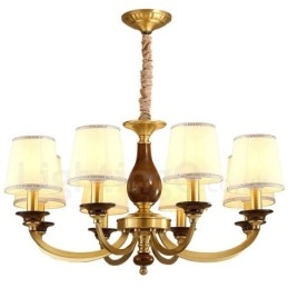 Lampadario a sospensione rustico retrò in ottone con paralume in vetro 8 luci E14 Ø 80 cm