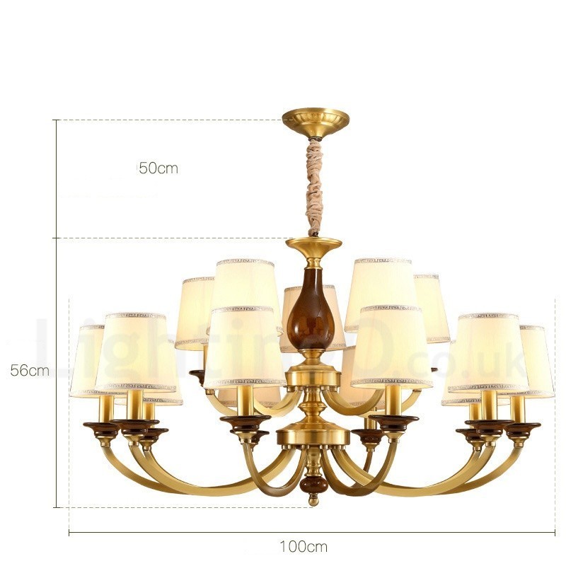 Lampadario a sospensione in ottone e vetro retrò rustico a 15 luci E14, Ø 100 cm