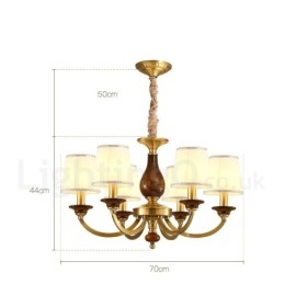 Lampadario a sospensione rustico retrò in ottone e vetro 6 luci E14 Ø 70 cm H 44 cm