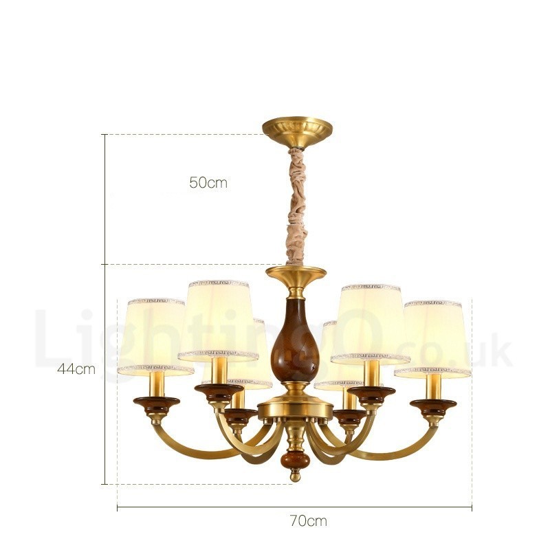 Lampadario a sospensione rustico retrò in ottone e vetro 6 luci E14 Ø 70 cm H 44 cm