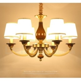 Lampadario a sospensione rustico retrò in ottone e vetro 6 luci E14 Ø 70 cm H 44 cm