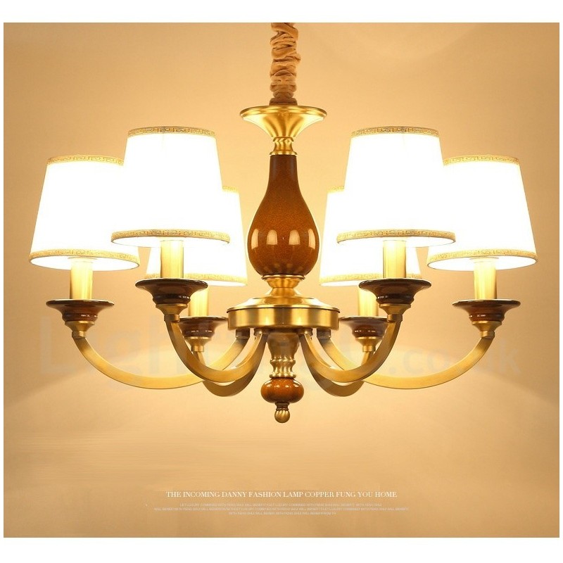 Lampadario a sospensione rustico retrò in ottone e vetro 6 luci E14 Ø 70 cm H 44 cm