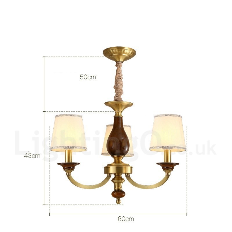 Lampadario a sospensione in ottone retrò rustico 3 luci con paralume in vetro