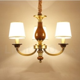 Lampadario a sospensione in ottone retrò rustico 3 luci con paralume in vetro