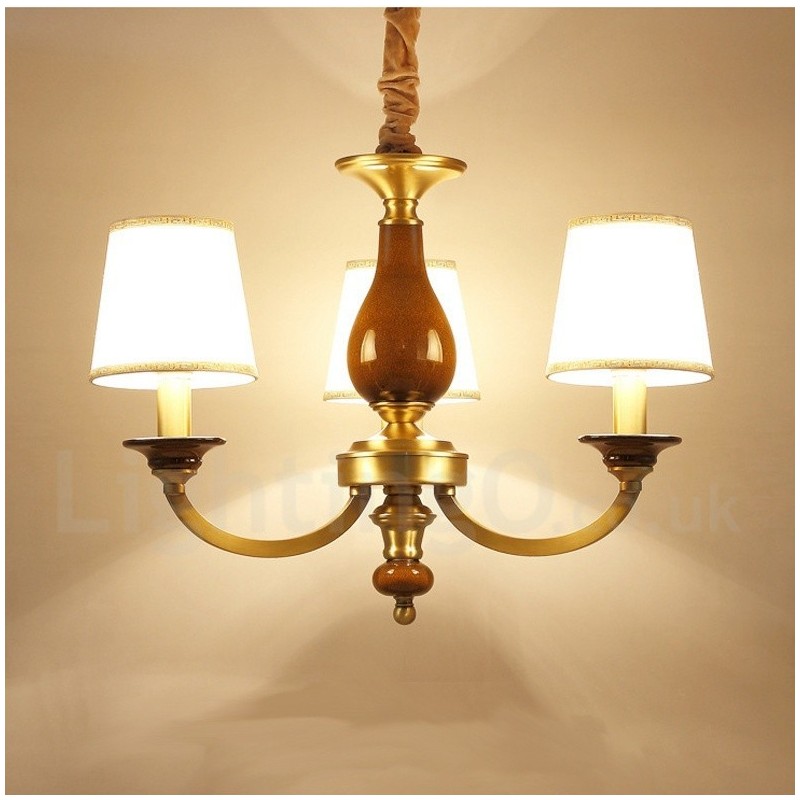 Lampadario a sospensione in ottone retrò rustico 3 luci con paralume in vetro