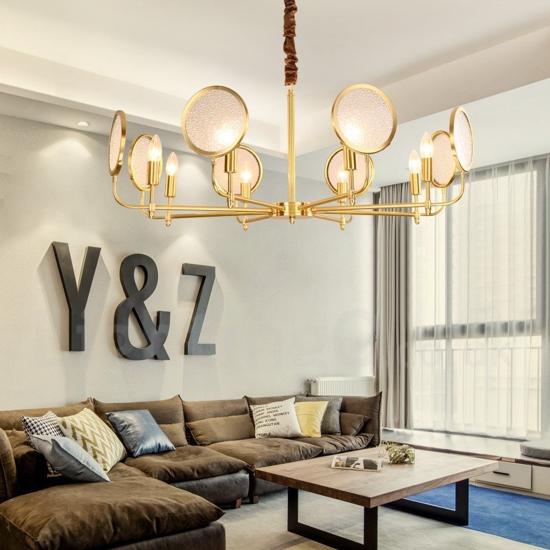 Lampadario a sospensione retrò rustico in ottone e vetro a 8 luci E14 85 cm