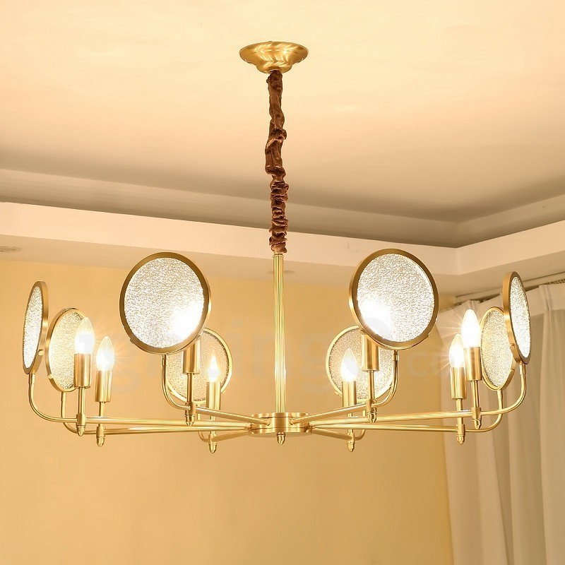 Lampadario a sospensione retrò rustico in ottone e vetro a 8 luci E14 85 cm