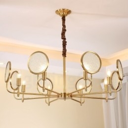 Lampadario a sospensione retrò rustico in ottone e vetro a 8 luci E14 85 cm