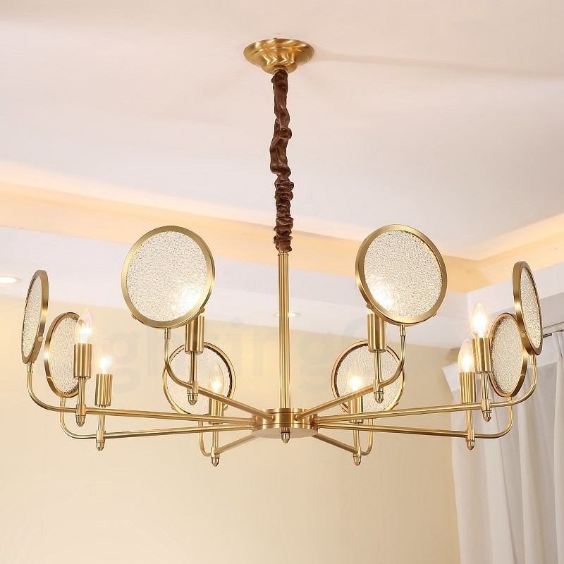 Lampadario a sospensione retrò rustico in ottone e vetro a 8 luci E14 85 cm