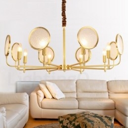 Lampadario a sospensione retrò rustico in ottone e vetro a 8 luci E14 85 cm