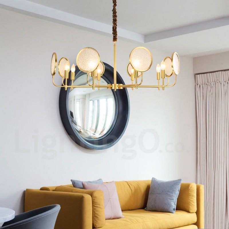 Lampadario a sospensione retrò rustico in ottone e vetro a 8 luci E14 85 cm
