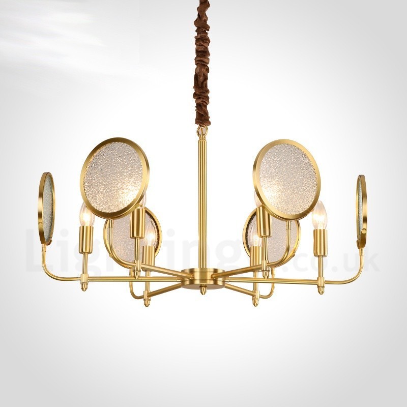 Lampadario a sospensione retrò rustico in ottone e vetro a 6 luci E14 65 cm