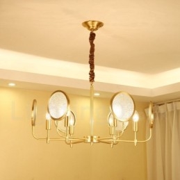 Lampadario a sospensione retrò rustico in ottone e vetro a 6 luci E14 65 cm