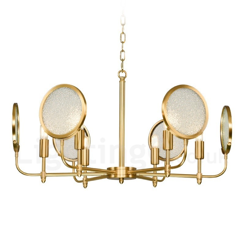 Lampadario a sospensione retrò rustico in ottone e vetro a 6 luci E14 65 cm