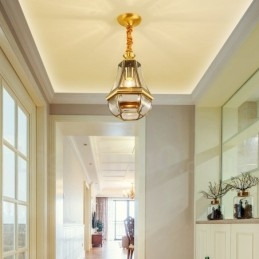 Lampadario a sospensione retrò rustico in ottone con paralume in vetro, 1 luce E27, Ø 20 cm