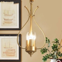 Lampadario a sospensione in ottone retrò rustico a 4 luci E14